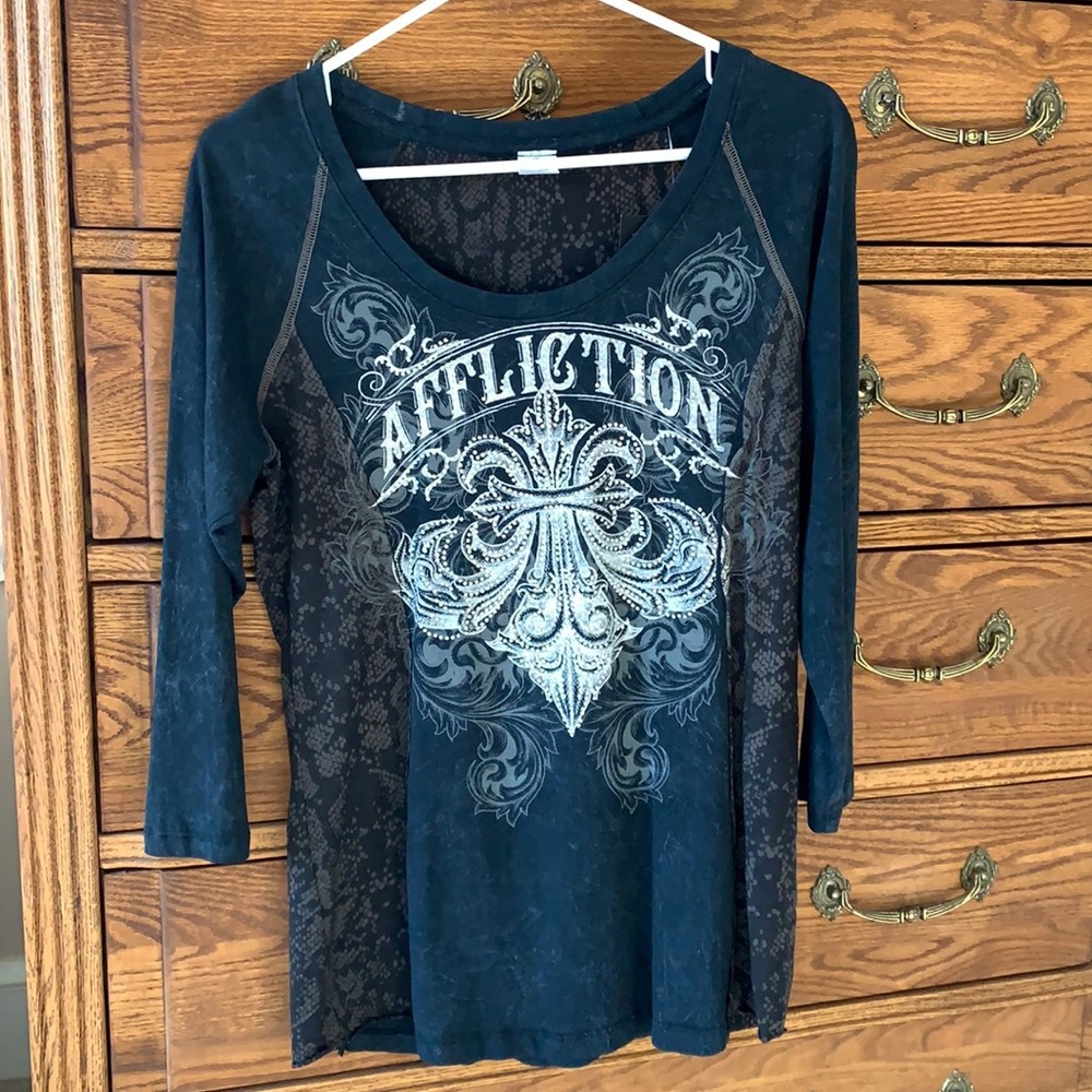 Affliction 3/4 sleeve sparkly t-shirt